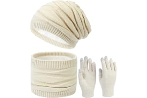 VPOOFREE Hat Scarf Gloves Set for Women Winter Knitted Scarves Beanie Hat and Gloves,Soft Warm Thick Skull Cap Circle Snoods Touch Screen Mitten for Ladies Outdoor Sports