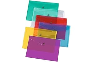 G4GADGET A5 Plastic Document Wallets with Popper - Pack of 5 | Assorted Colors | Waterproof, Durable & Transparent A5 File Folders for School, Office, Home & Travel