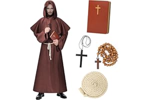 Lozzzyo Ensemble Deguisement Halloween Moine Adulte - Deguisement Halloween Homme avec Moine Cahier, Chapelet et Collier - Costume Halloween Homme Thème Médiéval