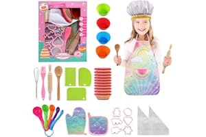 Ballery Set da Cuoco per Bambini, Chef Gioco di Ruolo Set Grembiule Cucina Bambini Gioco d'Imitazione Kit Accessori Cucina Bambini 3-8 Anni con Grembiule per Compleanno Natale Pasqua Festival