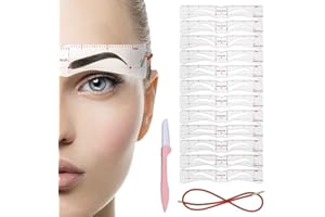 RUNMEIHE 12 Piezas Kit Moldeador Plantilla de Cejas, Moldeador Plantilla de Cejas Incluye 12 Pares Plantilla de Cejas Reutilizable, 1 Correas y 1 Cuchilla Cejas，Herramientas de Maquillaje DIY