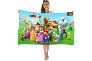 CRZYPLEA Kinder Strandtuch Mario Strandhandtuch，70x140cm Strandtücher Jungen,100% Baumwolle, weiches, saugfähiges Handtuch，Handtücher Schnelltrocknend für Reisen, Camping, Strandpartys