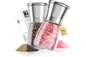 Kimsky Pfeffermühle 2er Set, Gewürzmühle Mit Keramikmahlwerk –Stufenlos Verstellbar, Salz und Pfeffermühle aus Hochwertigem Edelstahl, Premium Pfeffer und Salzmühle Set- Kann Auch als Chilimühle