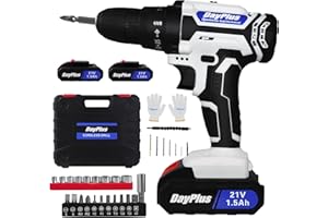 VickyHome Cordless Drill with 2 Batteries, Power Drill Electric Screwdrivers Cordless Drill Driver, 0-400/0-1400 RPM 2 Speed Combi Drills, 45NM Torque for Home DIY Tools