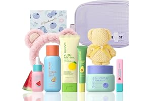 QUIYUM 6-delat ansiktsvårdsset för kvinnor, 6 delar, med rengöringsmedel, toner, serum, ögonkräm, fuktkräm och läppmask, lämplig för kvinnor och tonåringar