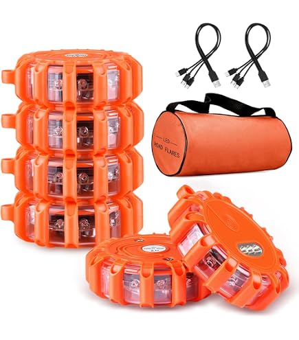 Kit 4 Feux D'Avertissement LED Magnétiques - Rechargeables USB, Étanches IP67 - Pour Panne Voiture, Sécurité Route