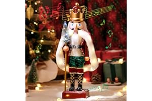 Axrye Cascanueces de plástico para decoración navideña, Caja de música de 40 cm con 8 Botones de música y luz LED, hogar o la decoración navideña