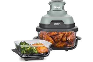 Ninja CRISPi Friggitrice ad Aria Portatile, 3.8L, 4 in 1: Frittura, Cottura Arrosto, Mantiene Cibo Caldo e Croccante, Compatta, 2 Contenitori Vetro Rimovibili, 1700W, Verde FN101EUSG