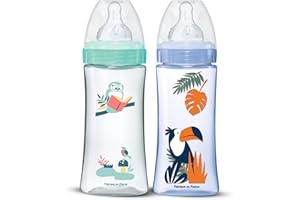 DODIE Lot de 2 Biberons Anti-Coliques Tétines Rondes 330ml +6 mois 3 vitesses Débit 3 - Bleu et vert