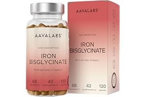 AAVALABS Integratore Ferro e Vitamina C Naturale - Ferro Bisglicinato 42mg Integratori Stanchezza Fisica e Mentale, Globuli Rossi, Sistema Immunitario - Ferro Integratore Forte Alto Assorbimento - 120 Capsule