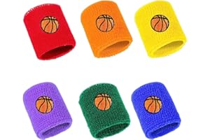 REQAG 6 sztuk opasek przeciwpotowych dla dzieci, kolorowa opaska przeciwpotowa na nadgarstek, opaska przeciwpotowa na nadgarstek, dla dzieci, piłka nożna, koszykówka, opaska przeciwpotowa dla dzieci