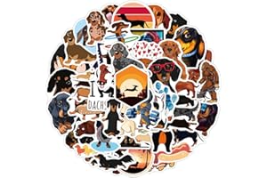 AFFOTO Lot de 50 autocollants en vinyle étanches pour ordinateur portable - Motif teckel - Cadeau pour enfants et adolescents - Pour le scrapbooking, le skateboard, la voiture, les bagages