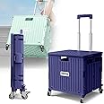 ROUNY Foldable Utility Rolling Shopping Cart, Portable Rolling Crate Handcart, Collapsible Grocery Storage Boot Cart Box with Hidden 4 Rotate Wheels for Travel Shopping Moving Storage Office Outdoor