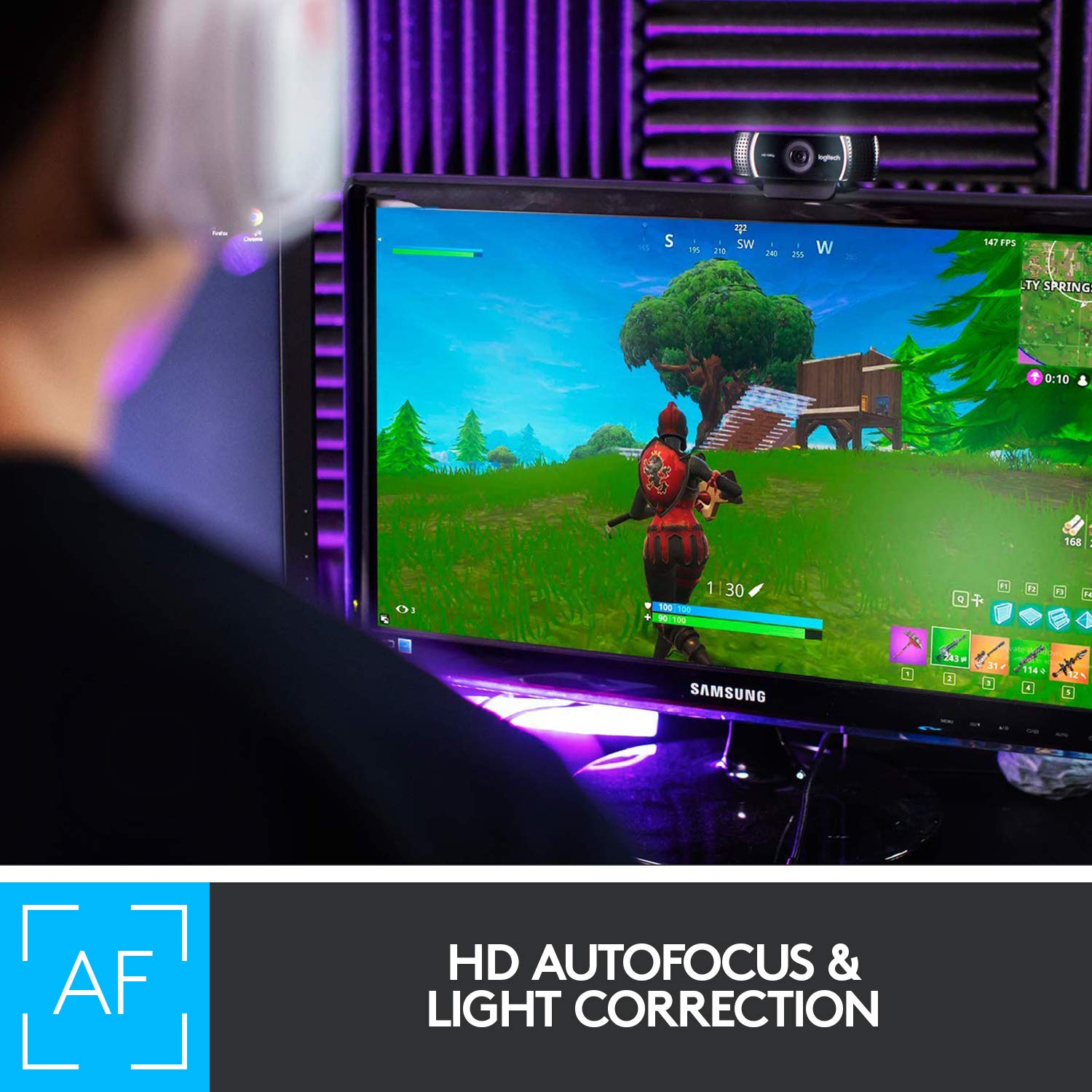 Logitech C922 Pro Stream Webcam, HD 1080p/30fps or HD 720p/60fps, Digital, Hyperfast Streaming, Stereo Audio, HD Light Correction, Autofocus, for YouTube, Twitch, XSplit - Black (960-001090) - Image 5