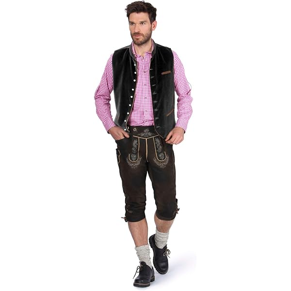 Costume tradizionale bavarese marrone con lederhosen per uomo