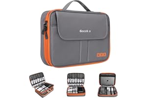 Gocokia Double Layers Large Capacity Travel Electronic Accessories Organizer Bag, 2 Front Pockets Travel Gadget Carry Case, Perfect Size Fit for iPad,iPhone,Cables,Power Bank,Tablet(10.2’’)-Grey