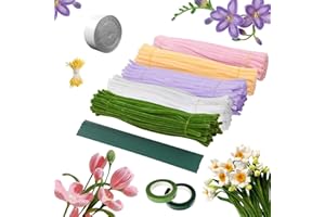 Neikafan Limpiapipas Manualidades Flores 500 Piezas Ramo Limpia Pipas para Hacer Flores, Tallos de Chenilla Colores y Alambre Tallo Floral Cinta de Raso, Estambres de Flores, 5 Colores