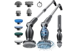 Leebein Electric Spin Scrubber, Cordless Cleaning Brush with Long Handle and 8 Replaceable Brush Heads, 2 Rotating Speed Shower Scrubber for Bathroom Tub, Floor, Tile, Kitchen, Car Wash (Black)