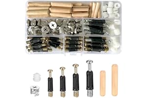 LEMIYOO 120 Pcs 3-in-1 Furniture Connector Hardware Fixings Kit, Cam Lock Fittings Include Cam Lock Screws, Dowel Bolts Nut & Pre Inserted Nuts, Fasteners Hardware Assortment for Cabinet Drawer