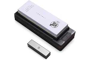MITSUMOTO SAKARI Pierre à Aiguiser Japonaise, 1000/3000 Grit, Pierre à Aiguiser Professionnelle Pour la Cuisine, Aiguisoir à Couteaux Avec Base Antidérapante en Caoutchouc TPR