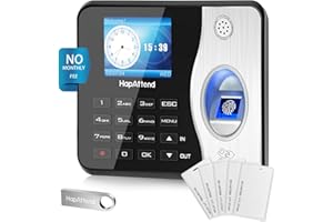 HapAttend Clocking in Machine - Standalone Card Scanner Attendance Machine with 5 RFID Cards, H3 Fingerprint Time Clocks for Employees Small Business Automatic Calculate Hours(0 Monthly Fees)
