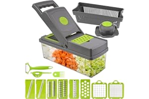 KEWUZY 15 en 1 Cortador de verduras Mandoline, Multifuncional Picador de Verduras con 7 cuchillas ajustables para rebanar, cortar verduras y rallar, con Separador de Huevos, Pelador