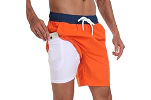 AUFIKR Short de Bain pour Homme Double Couche avec Doublure de Compression 2 en 1 avec Poches pour Surf, Sport, Surf