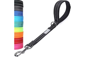 VIVAGLORY Poignée Confortable de Laisse Courte pour Chien, Laisse d’Entraînement et de Marche pour Chiens Moyens et Grands, Noir, 46 cm