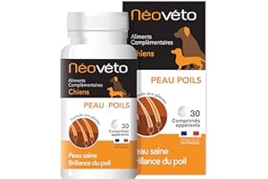 NÉOVÉTO - Peau Poils comprimés naturels pour Chien à Base d’Actifs agréés par Les Services vétérinaires français, fabriqué en France, beauté du Pelage