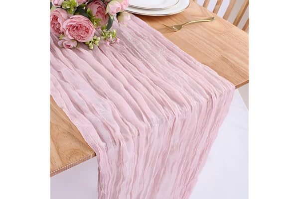 Aribliseza dammig rosa bordslöpare, 81 x 300 cm tylltyg, 1 st boho rustik bordsduk för bröllop, vår, påsk, baby shower och bröllopsfester