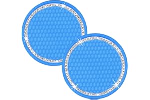 MUALADY 2PCS Car Cup Coasters, Non-Slip Universal Cute Car Coasters for Cup Holder, Car Cup Holder Insert 2.75 Inches Bling Rhinestone Blue Car Essentials Accessories for Women and Men