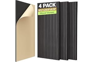 TONOR set di 4 Pannelli Fonoassorbenti in Legno Impiallacciato, 120x60x1,9 cm, Piastrella da Parete Autoadesiva, Pannello Acustico Decorativo 3D, Pannelli Acustici per Soggiorno, Ufficio, Nero