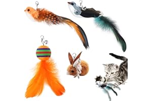 UGBO Jouet Chat Interactif Interieur Jouets à Plumes pour Chats Oiseau Rechange Jouet Plume Chat Remplacements avec Cloche Kittybird pour Jeux Chat Baguette Canne à Pêche Cadeau Jeu