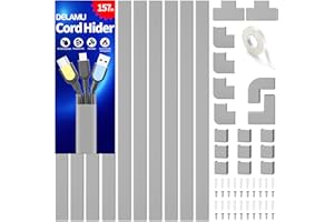 Delamu Electric Cable Trunking, 4M Cable Cover Wire Hiders for Wall, Self Adhesive Wire Trunking, Cable Management to Hide 2-3 Power Cords in Home Office, 10X L400mm, W24mm, H14mm, Grey