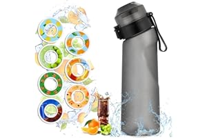 SUPERUVISTARE Air Bottiglia d'acqua con 7 Cialde Aromatiche, 650ML Senza BPA Borracce Tritan Cialde Aromi Frutta Profumate Borraccia Prova di Perdite 0 Calorie 0 Zucchero Tazza d'acqua con Cannuccia per Sport Nero