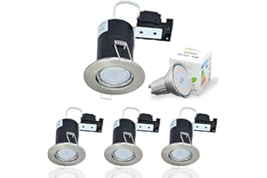HiBay 4X Dimmable LED Downlights Fire Rated GU10 Spotlights Recessed Ceiling Spot Lights Brushed Chrome Downlighters 240V, Incl. 5W Cool White Bulbs