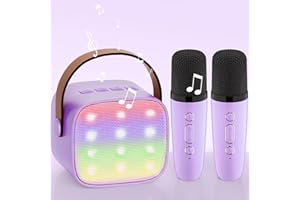 Wowstar Macchina per karaoke con 2 microfoni, versione premium, Bluetooth, per bambini e adulti, con effetti cangianti di voce e luci a LED, per ragazzi e ragazze, regalo per feste