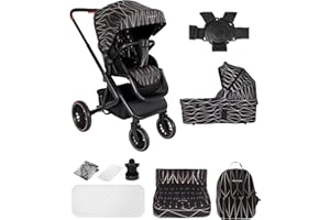 BabyVoyage 2 in 1 Kinderwagen 0-48 Monate, Buggy mit Zwei Umkehrbaren Schiebemodi, Rahmen Aluminiumlegierung, Vollfederung, 5 Punkt Sicherheitsgurt, Zusammenklappbargleiten Kinderwagen-Schwarz-Gold