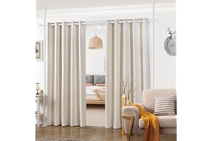 STARBOVER Harrms Raumteiler Gardinenstange, Paraventgestell Trennwand Keine Bohrung, Verstellbar Flexibel von Boden bis Decke 178 x 317 cm, freistehende Stange Meall für Wohnzimmer, Schlafzimmer, Büro, Weiß