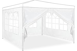 Relaxdays Tende per Gazebo Laterali, Set da 4, Telo Impermeabile in PVC, Pareti 3x2 m, 3 con Finestre, Parasole, Bianco