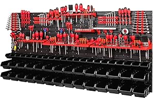 PAFEN Workshop Shelf, Wall Shelf, 1728 x 780 mm, Storage System with Tool Holders and Stacking Boxes, Wall Plates, Extra Strong Workshop Shelf, Shutter Shelf (Black)