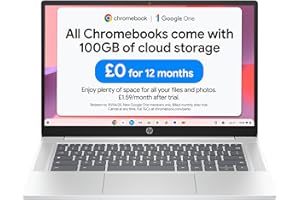 HP Chromebook 14" | Intel Processor N100 Processor| 4 GB RAM | 128 GB Flash Storage | Intel UHD Graphics | HD Display | Up to 12hrs battery | Chrome OS | Dual Speakers | Glacier Silver | 14a-nf0002sa
