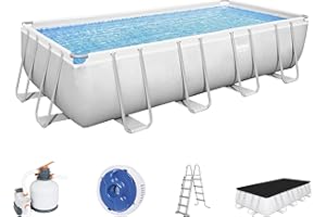 Bestway Power Steel Frame Pool Komplett-Set mit Sandfilteranlage 549 x 274 x 122 cm, lichtgrau, eckig