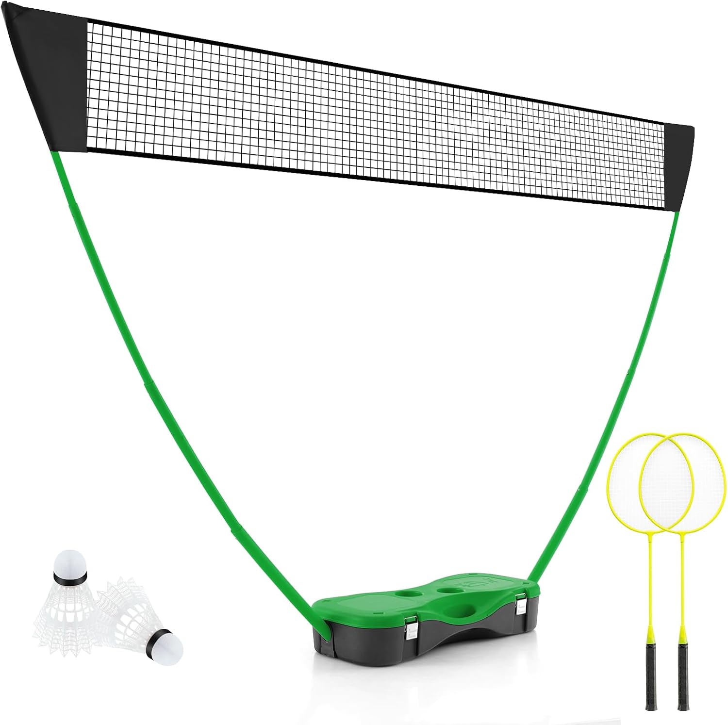 LIFEZEAL Juego completos de bádminton portátil, Soporte de Red de bádminton con Base Independiente, Equipo de práctica de bádminton con 2 Raquetas, 2 Volantes, Red y Caja de Almacenamiento