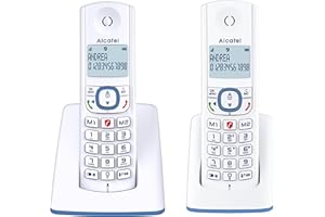 ALCATEL F530 Duo - Telefono fisso cordless DECT - Grande display retroilluminato - Vivavoce - Funzione blocco chiamate - 2 tasti di memoria diretta - 2 portatili - Bianco/Blu