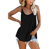 FANGJIN Women's Loose Sleeveless Embroidered Vest Knit Cami Fitting Spaghetti Strap Tank Top Oversized Summer Jumper