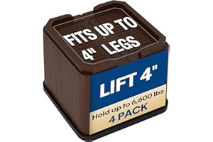 aspeike 4 Inch Heavy Duty Bed Risers - Oversized Furniture & Sofa Lift Elevators - Square, Large Couch Table Bed Raising Blocks - Stackable up to 8" for Better Storage Space - 4 Pack Lifts 6,600 lbs