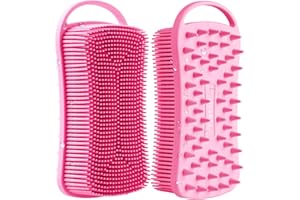 YEADMAL Exfoliating Silicone Body Scrubber, Hair Scalp Massager, 2 in 1 Bath and Shampoo Brush for Men, Women,Baby Sensitive Skin Care, Easy to Clean, Lather Nicely, More Hygienic 1 Pack (Pink)
