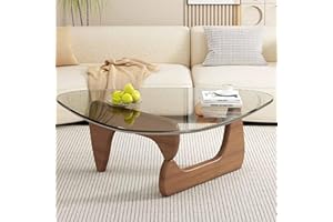 JGJSQYY Triangular Glass Coffee Table, Living Room Table, Modern Solid Wood Side Table and Vintage Tempered Transparent Glass Top, Sofa Table for Couch, Bedroom, Living Room, Balcony
