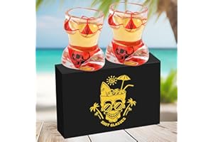 LKKCHER NOVELTY Set di 2 bicchierini da liquore in vetro con motivo a teschio, base pesante, 30 ml, con confezione regalo con logo, per shot alcolici, vodka, espresso, tequila e dessert, bicchieri durevoli e